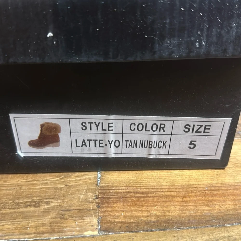 NICOLE MILLER LATTE-YO BOOTS: TAN NUBUCK: NEW IN BOX: SIZE 5
